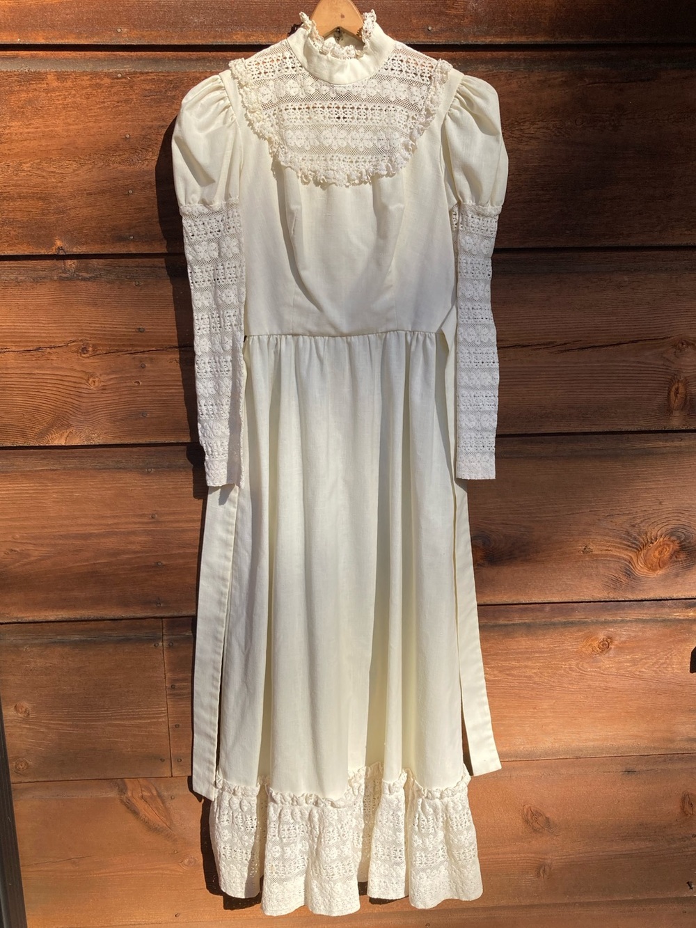 Vintage Lanz Cream Lace Yoke Long Sleeve Dress